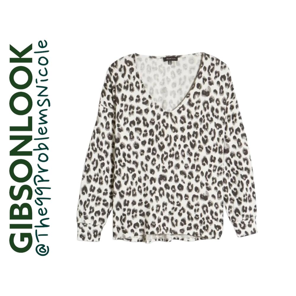 Gibsonlook Leopard Print Vneck fleece sweater